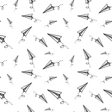 Paper airplane pattern. Seamless vector backdrop. Simple black doodle Stock Illustration