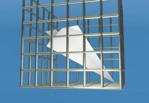 Paper airplane prison jail blocking telegram 3d illustration Stock Illustration