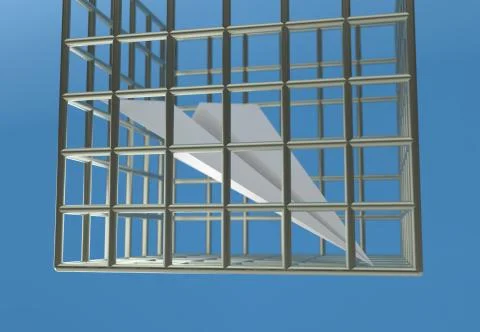 Paper airplane prison jail blocking telegram 3d illustration Stock Illustration