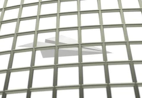 Paper airplane prison jail blocking 3d illustration isolated in white Stock Illustration