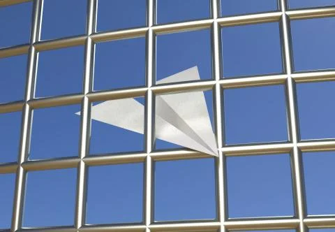 Paper airplane prison jail blocking telegram 3d illustration Stock Illustration