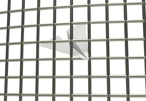 Paper airplane prison jail blocking 3d illustration isolated in white Stock Illustration