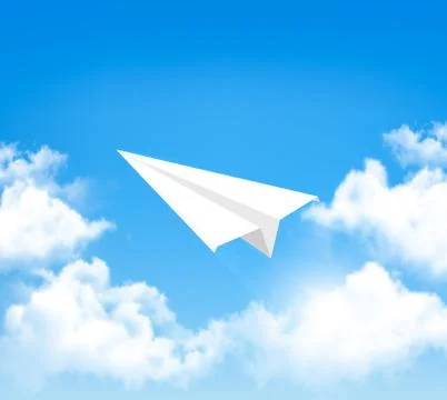 Paper airplane in the sky with clouds. vector Stock Illustration