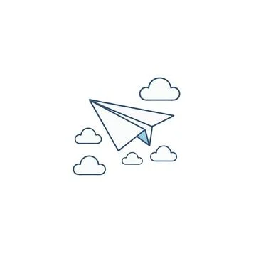 Paper airplane soars through fluffy cloudscape symbolizing dreams aspiratio.. Stock Illustration