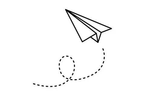Paper airplane with swirling dashed loop. Minimalist vector of playful airborne Stock Illustration