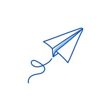 Paper airplane vector icon. Doodle outline style blue color paper airplane Stock Illustration