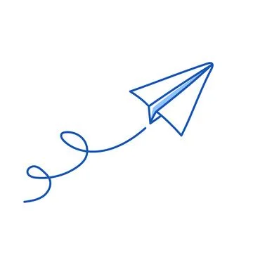 Paper airplane vector icon. Doodle outline style blue color paper airplane Stock Illustration
