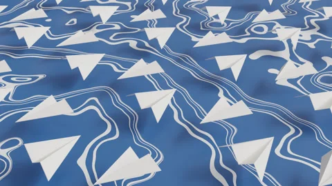 Paper Airplanes Flying Toward Each Other over Abstract Blue Background Stock Footage 339634568