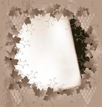 Paper and grape frame Stock Illustration