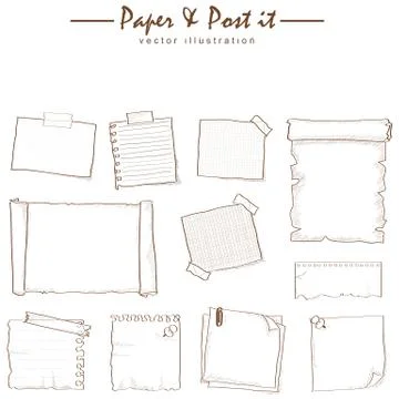 Paper and post-it collection sketch drawing vector Stock Illustration