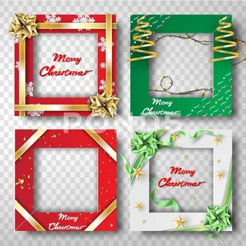 Paper art and craft of Christmas border frame photo design set,transparency,r Stock Illustration