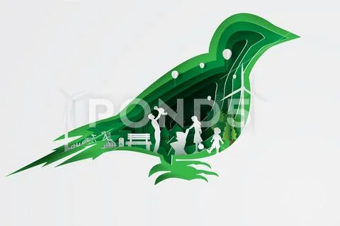 Paper art and craft of happy family fun in the city garden park have environm Stock Illustration