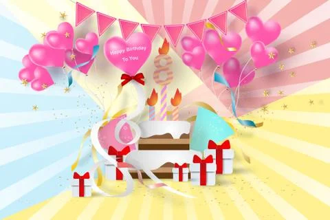 Paper art of Anniversary 8th Happy birthday elements background vector design Stock Illustration