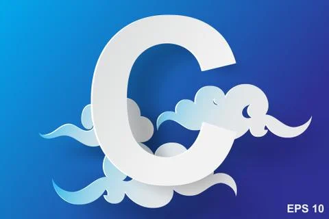 Paper art of character C cloud,blue sky,vector Stock-Illustration