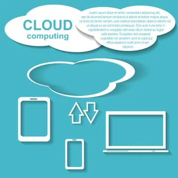 Paper art, cloud computing concept on different electronic devic Stock Illustration