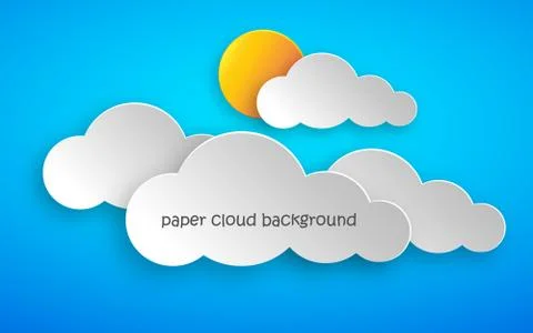 Paper art of clouds and sun. Vector illustration. Stock Illustration
