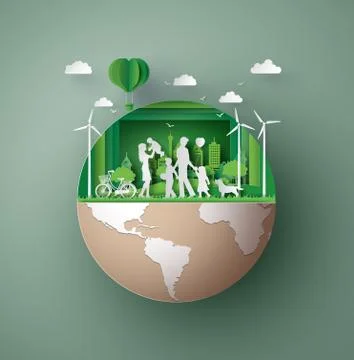 Paper art concept of eco friendly , save the earth Stock Illustration