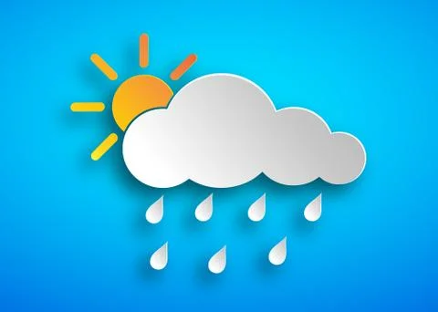 Paper art Rain icon. Vector illustration. Stock Illustration