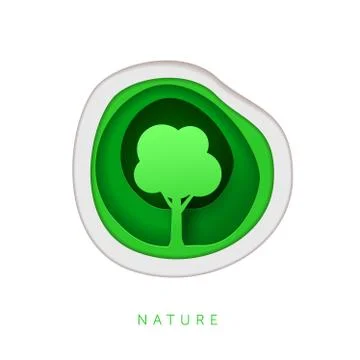 Paper art style tree Stock Illustration