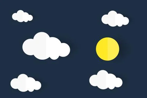 Paper art in white cloud and full moon shape on dark blue sky background Stock Illustration