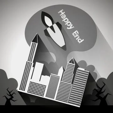 Paper Atomic explosion in the city vector Stock Illustration