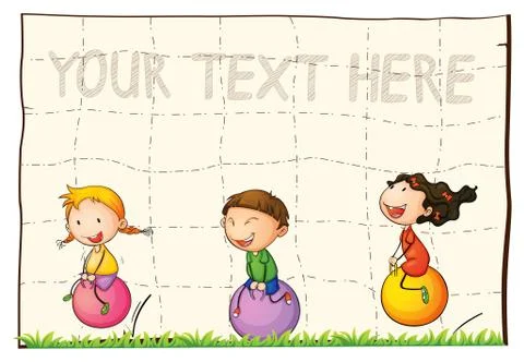 Paper background with kids on bouncing balls 스톡 일러스트
