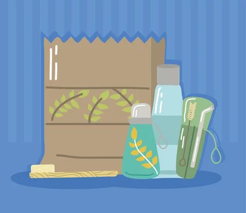 Paper bag and reusable elements Stock Illustration