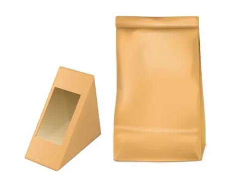 Paper bag and triangle packaging box for sandwich Stock Illustration