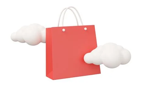 Paper bag cloud 3d render. Minimal 3d render illustration isolated on white.. Stock Illustration