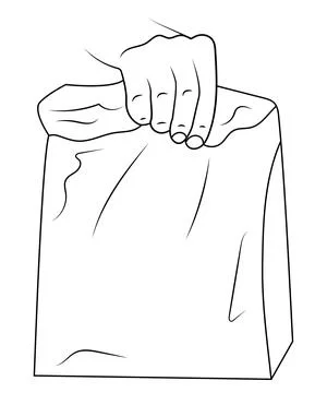 Paper bag in hand vector sketch illustration. Stock Illustration