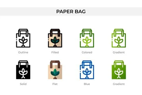Paper bag icon in different style. Paper bag vector icons designed in outli.. Stock Illustration