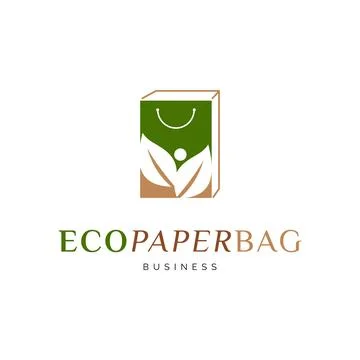 Paper Bag Leaf People Icon Logo Design Template Stock Illustration
