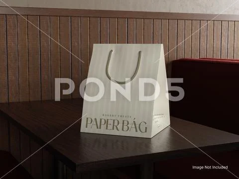 Paper Bag Mockup on Wooden Table PSD Template
