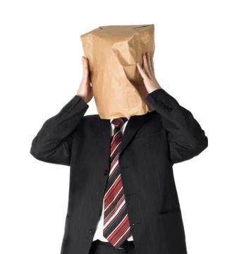 Paper bag over head Stock Photos