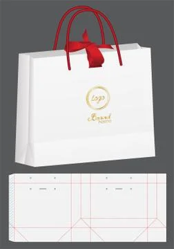 Paper bag packaging die-cut and 3d bag mockup Stock Illustration
