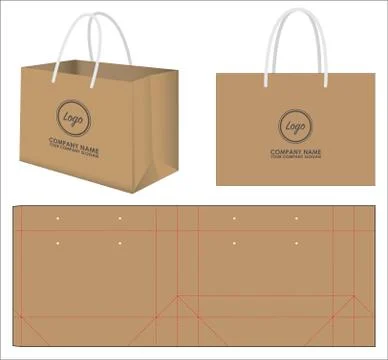 Paper bag packaging die-cut and 3d bag mockup Illustrazione stock