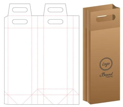 Paper bag packaging die-cut and 3d bag mockup Stock Illustration