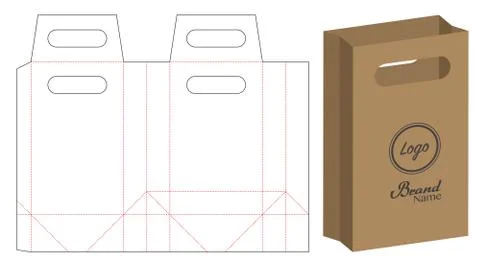Paper bag packaging die-cut and 3d bag mockup Illustrazione stock