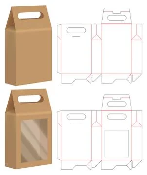 Paper bag packaging die-cut and 3d bag mockup Illustrazione stock