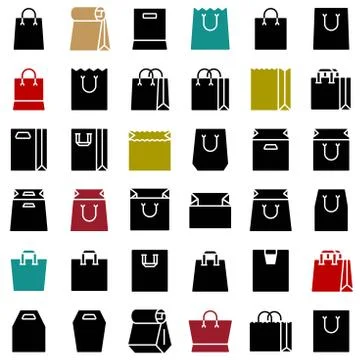 Paper bag vector icon set, solid style イラスト素材
