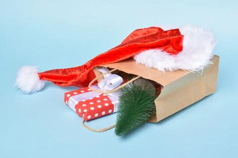 In a paper bag -in which there are decorations for the new year. Preparation Stock Photos