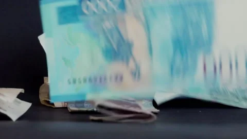 Paper banknotes of different denominations of the Russian ruble Stock Footage 206346115