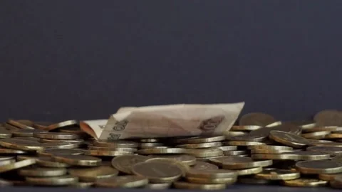 Paper banknotes of different denominations of the Russian ruble Stock Footage 206346184