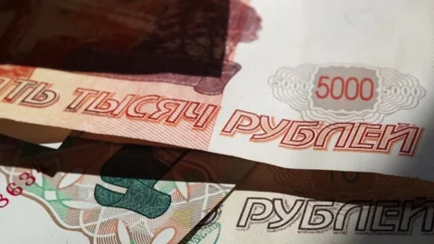 Paper banknotes of Russian rubles of different denominations. Stock Footage 309438785