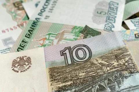 Paper banknotes of Russian rubles in a stack Stock Photos