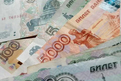 Paper banknotes of Russian rubles in a stack Stock Photos