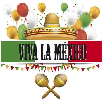 Paper Banner Viva Mexico Buntings Maracas Balloons A cover for Cinco de Ma... Stock Photos