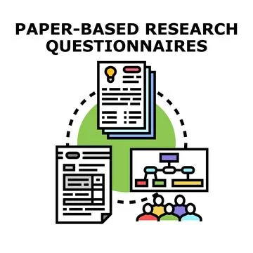 Paper based research questionnaires concept for data collection Stock Illustration