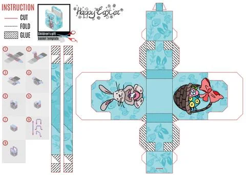 Paper basket pattern for easter holiday with a hare Illustrazione stock