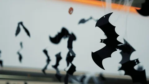 Paper bats and spider web on the ceiling Halloween Stock Footage 98955330